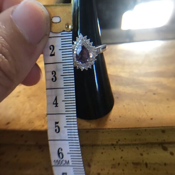 Natural Amethyst Sterling Silver Double Halo Ring Size 6 - Picture 7 of 8